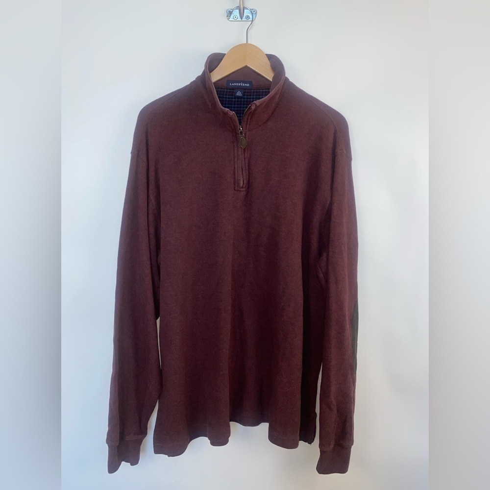 Lands End Men's Rib Quarter Zip Sweater‎ XL elbow patches